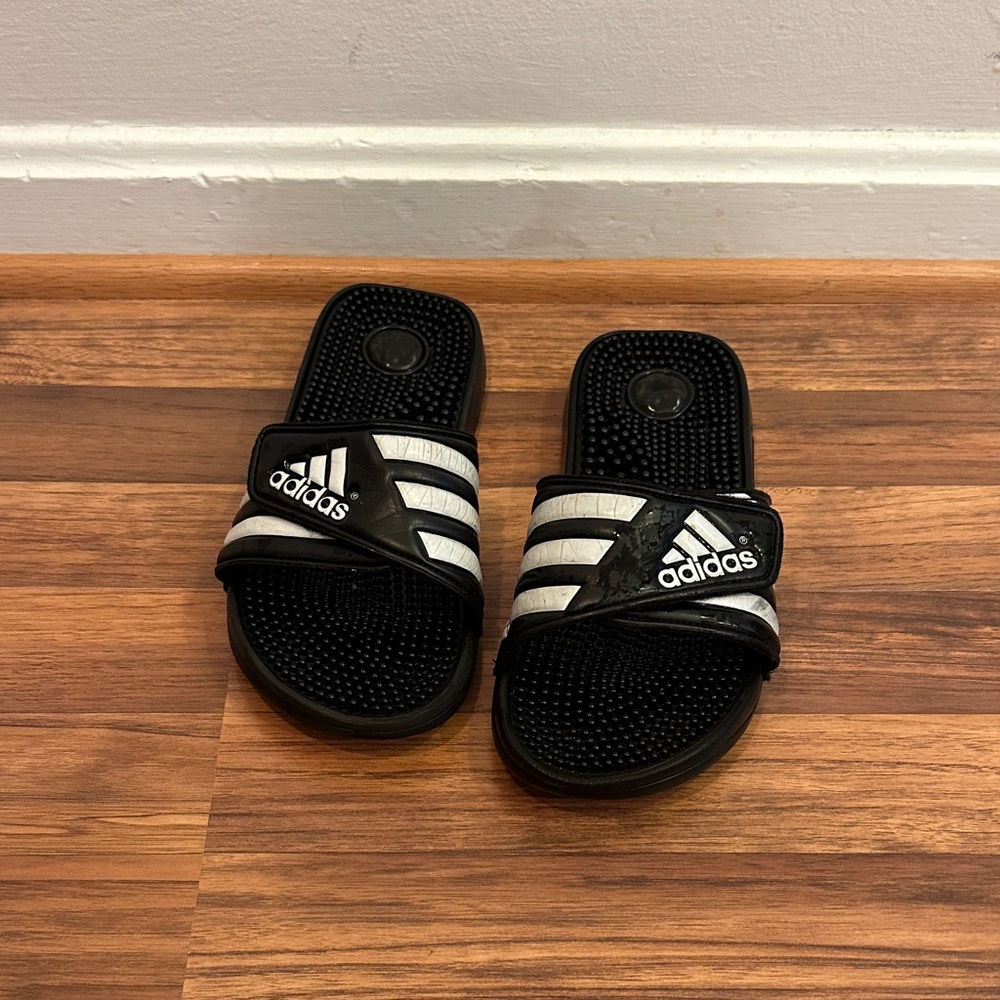 Adidas Black and White Slide Sandals